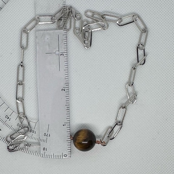 Tiger eye necklace Silver color  Chain Necklace handmade - Picture 3 of 4